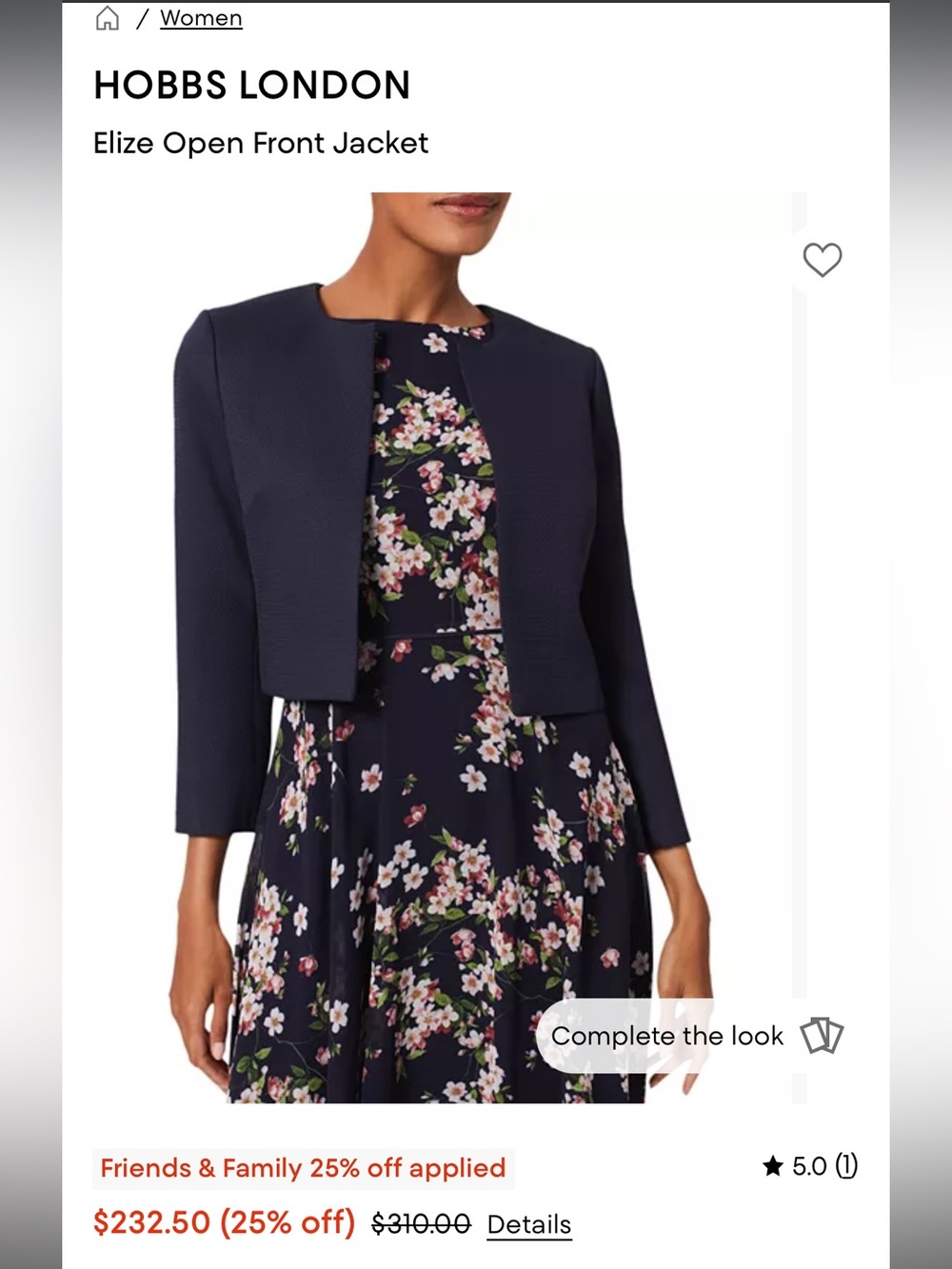 Hobbs London Navy Textured Cropped Open Jacket UK12/US8